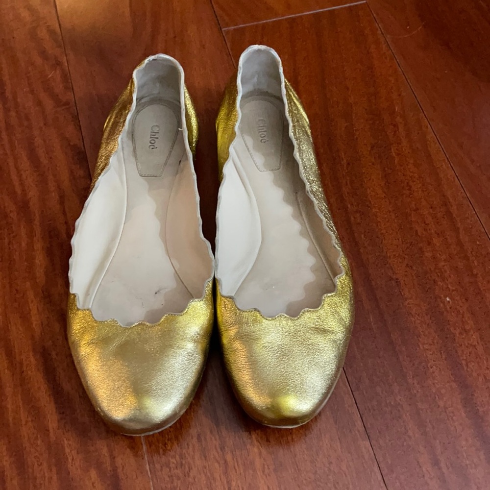 Chloe Lauren Scalloped Leather Ballet Flats